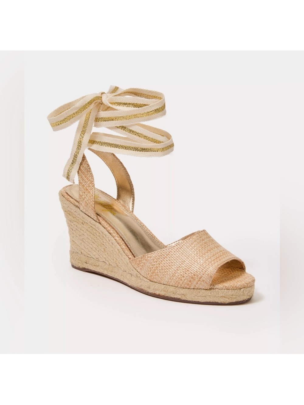 Lilly Pulitzer Paley Espadrille Wedge in Natural Size 9.5 Ankle Wrap Tie New